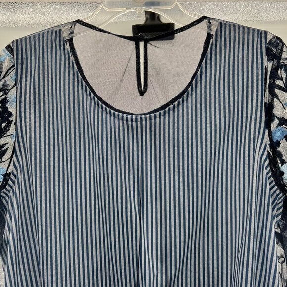 Christopher & Banks Petite Embroidered Floral Layered Top Blue/Multi Size Large - Picture 6 of 9